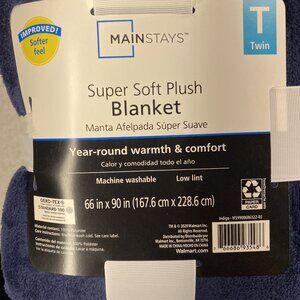 MAINSTAYS -- Super Soft Plush Blanket, New, Navy Blue, Twin, 66" x 90", Washable